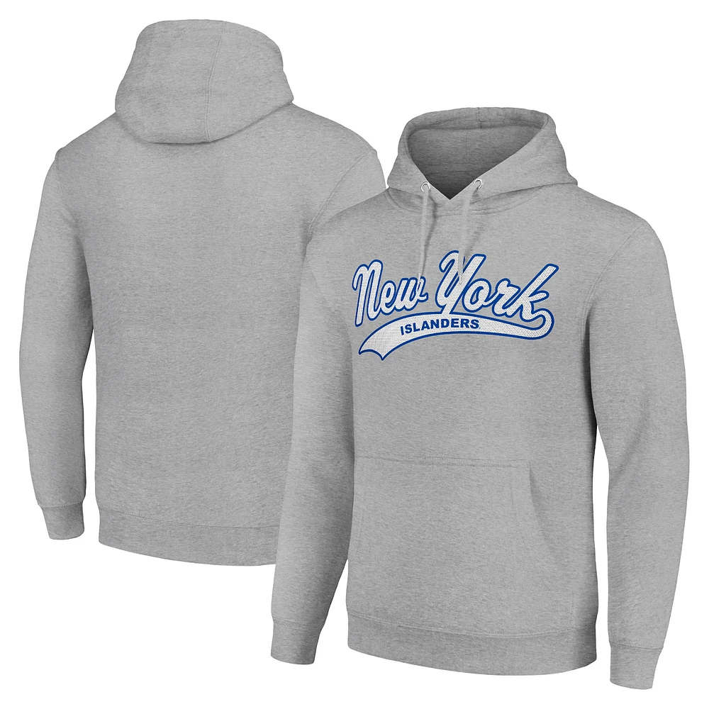 Men's Starter Heather Gray New York Islanders Tailsweep Fleece Tri-Blend Pullover Hoodie