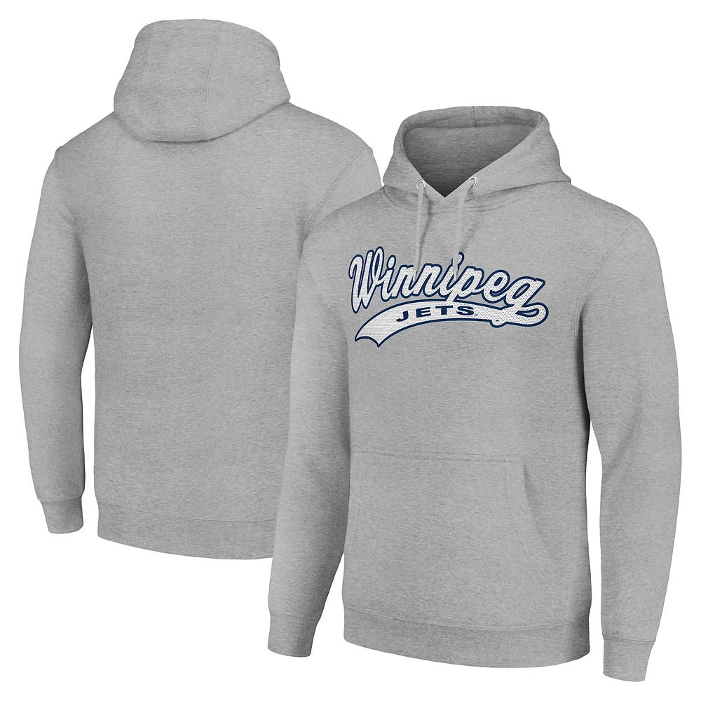 Men's Starter Heather Gray Winnipeg Jets Tailsweep Fleece Tri-Blend Pullover Hoodie