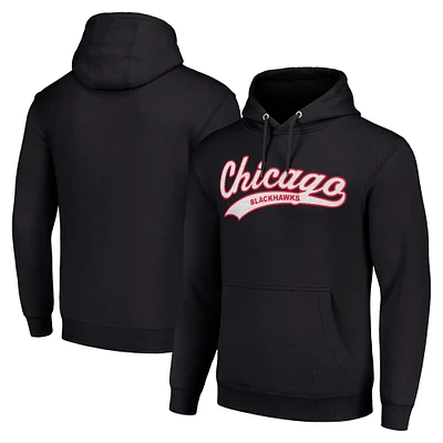 Men's Starter Black Chicago Blackhawks Tailsweep Fleece Tri-Blend Pullover Hoodie
