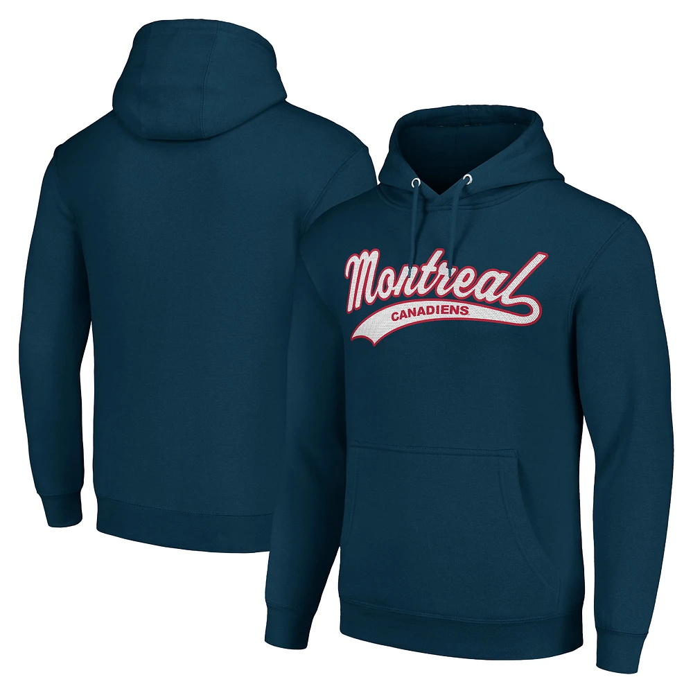 Men's Starter Navy Montreal Canadiens Tailsweep Fleece Tri-Blend Pullover Hoodie