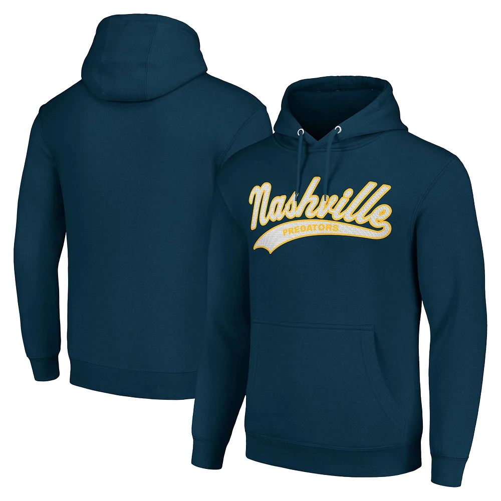 Men's Starter Navy Nashville Predators Tailsweep Fleece Tri-Blend Pullover Hoodie