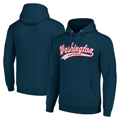 Men's Starter Navy Washington Capitals Tailsweep Fleece Tri-Blend Pullover Hoodie