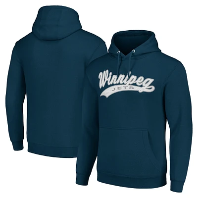 Men's Starter Navy Winnipeg Jets Tailsweep Fleece Tri-Blend Pullover Hoodie