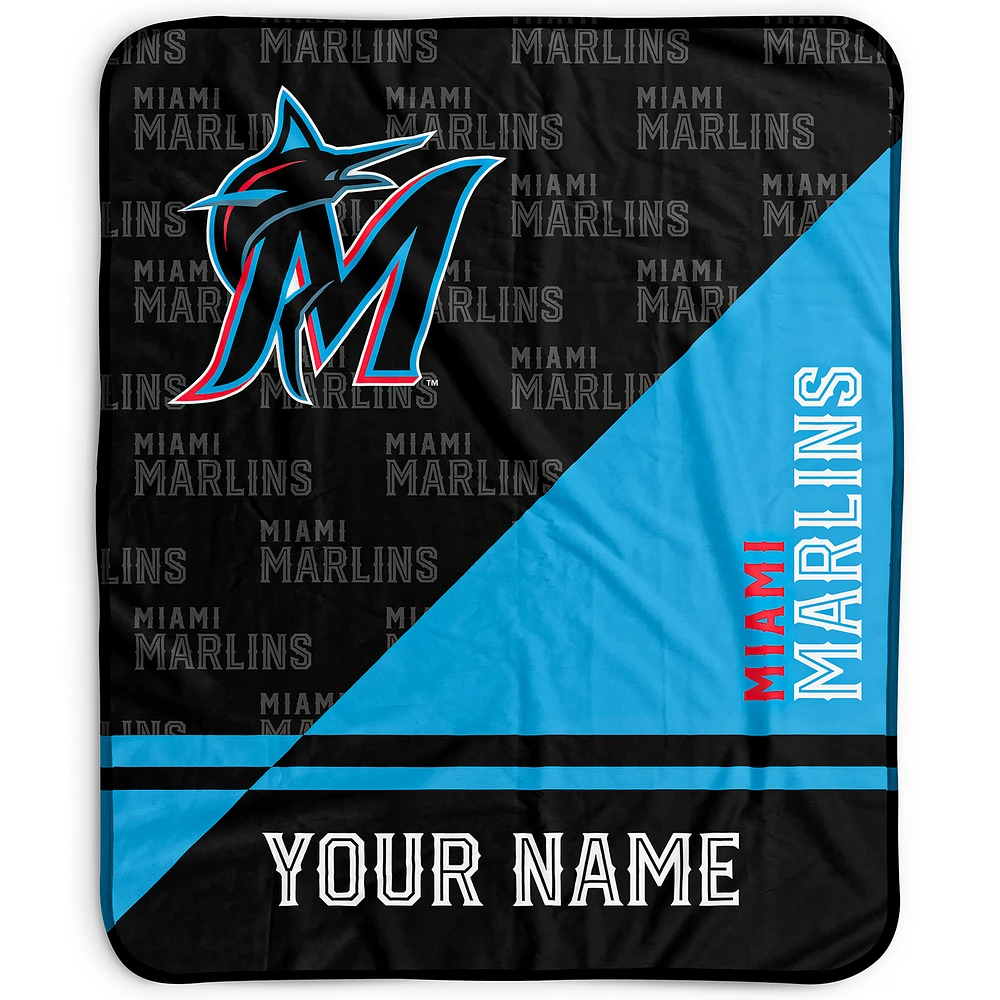 Pegasus Miami Marlins 50" x 60" Split Wordmark Personalized Fleece Blanket