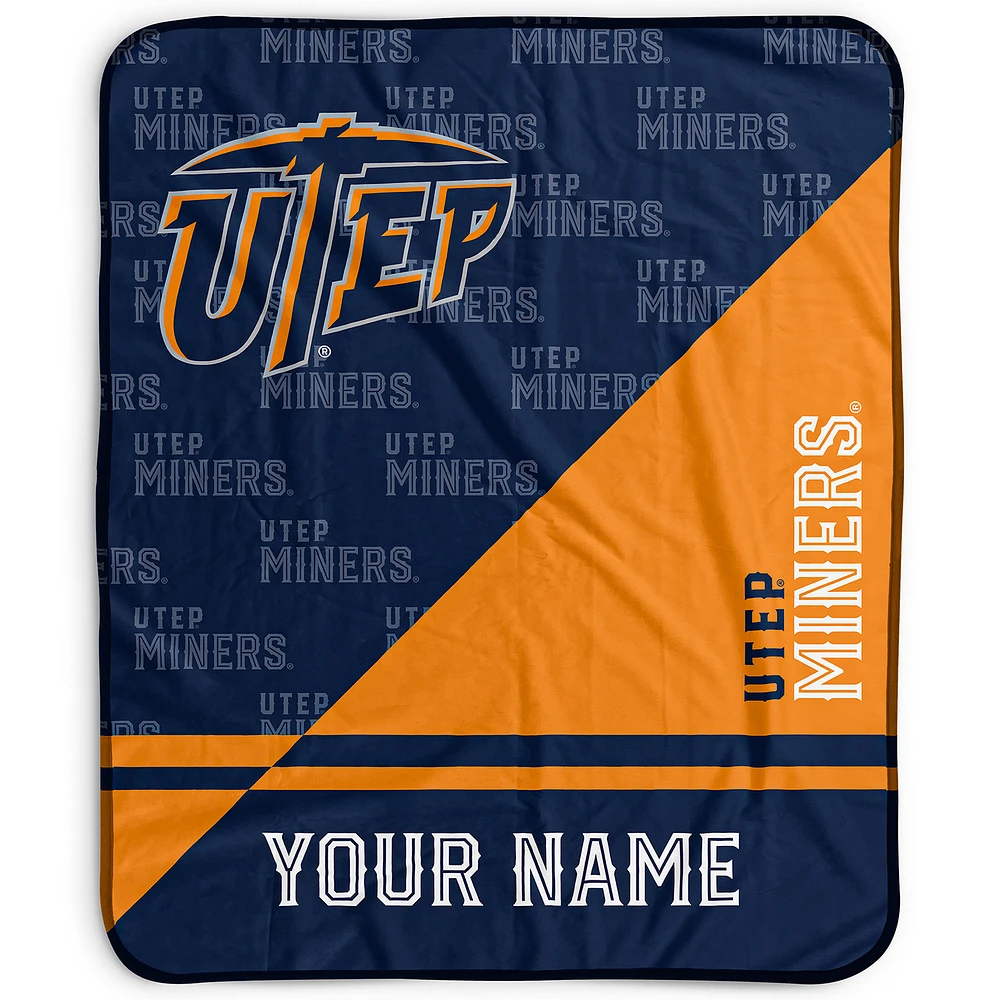 Pegasus UTEP Miners 50" x 60" Split Wordmark Personalized Fleece Blanket