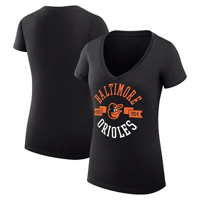 Women's G-III 4Her by Carl Banks Black Baltimore Orioles Super-Slim Fit Lightweight City Graphic V-Neck T-Shirt