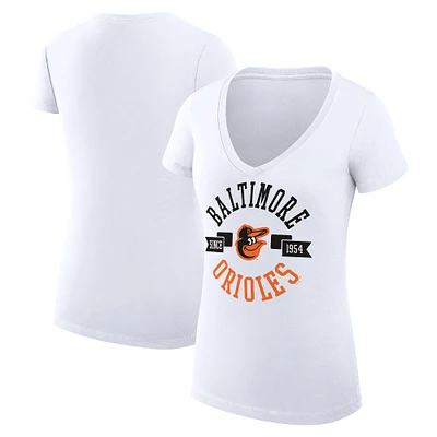 Women's G-III 4Her by Carl Banks White Baltimore Orioles Super-Slim Fit Lightweight City Graphic V-Neck T-Shirt