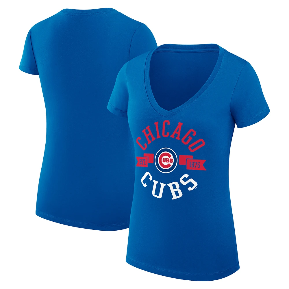 Women's G-III 4Her by Carl Banks Royal Chicago Cubs Super-Slim Fit Lightweight City Graphic V-Neck T-Shirt
