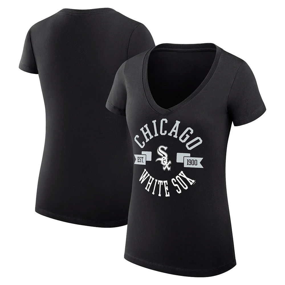 Women's G-III 4Her by Carl Banks Black Chicago White Sox Super-Slim Fit Lightweight City Graphic V-Neck T-Shirt