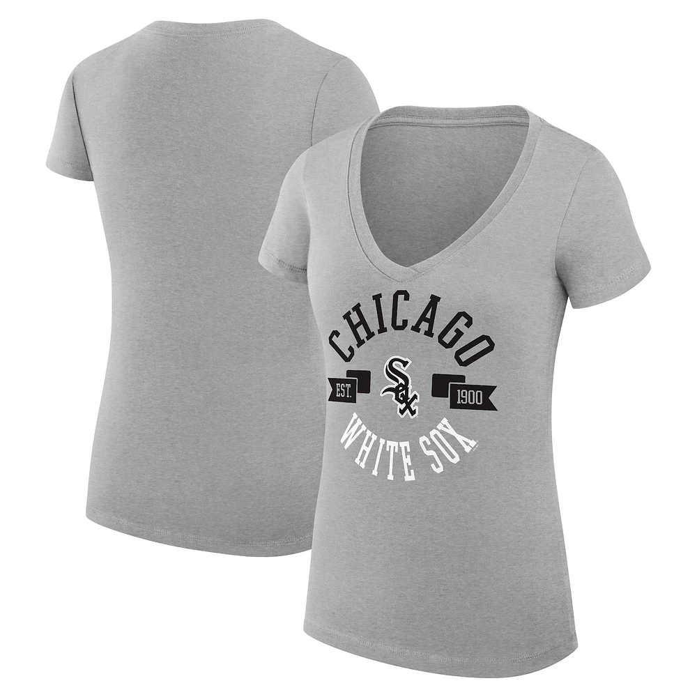 Women's G-III 4Her by Carl Banks Heather Gray Chicago White Sox Super-Slim Fit Lightweight City Graphic V-Neck T-Shirt
