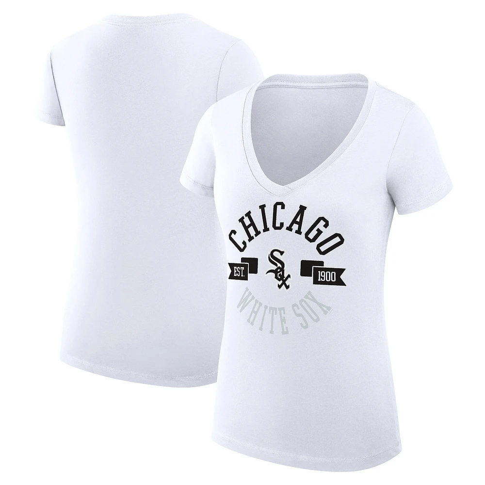 Women's G-III 4Her by Carl Banks White Chicago Sox Super-Slim Fit Lightweight City Graphic V-Neck T-Shirt