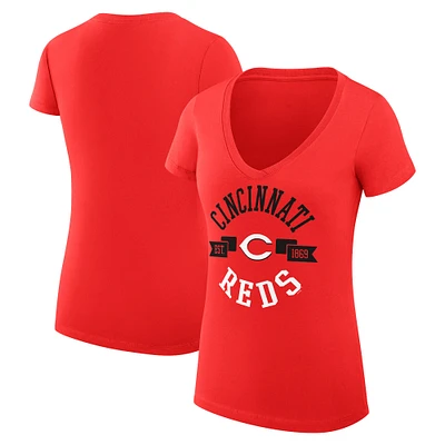 Women's G-III 4Her by Carl Banks Cincinnati Reds Super-Slim Fit Lightweight City Graphic V-Neck T-Shirt