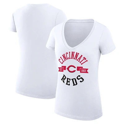 Women's G-III 4Her by Carl Banks White Cincinnati Reds Super-Slim Fit Lightweight City Graphic V-Neck T-Shirt