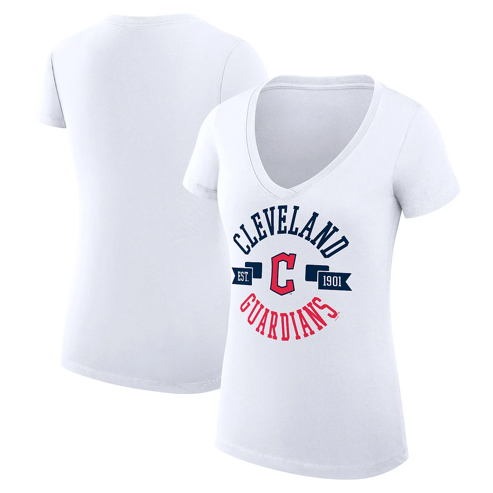 Women's G-III 4Her by Carl Banks White Cleveland Guardians Super-Slim Fit Lightweight City Graphic V-Neck T-Shirt