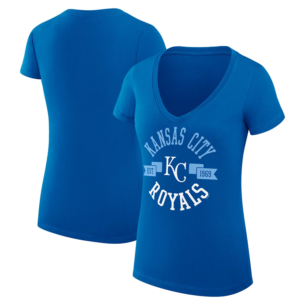 Women's G-III 4Her by Carl Banks Royal Kansas City Royals Super-Slim Fit Lightweight Graphic V-Neck T-Shirt