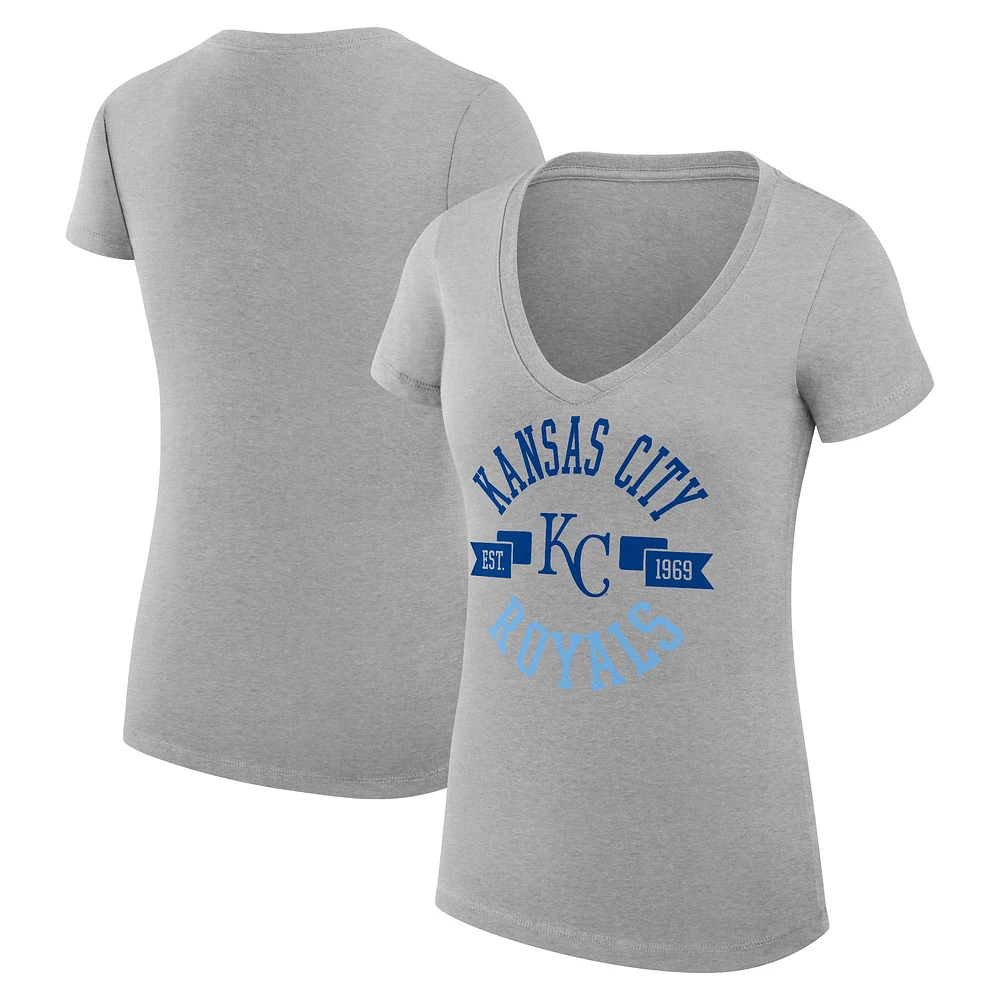 Women's G-III 4Her by Carl Banks Heather Gray Kansas City Royals Super-Slim Fit Lightweight Graphic V-Neck T-Shirt