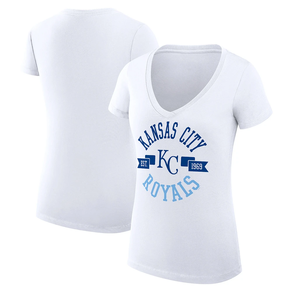 Women's G-III 4Her by Carl Banks White Kansas City Royals Super-Slim Fit Lightweight Graphic V-Neck T-Shirt