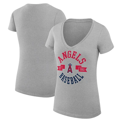 Women's G-III 4Her by Carl Banks Heather Gray Los Angeles Angels Super-Slim Fit Lightweight City Graphic V-Neck T-Shirt