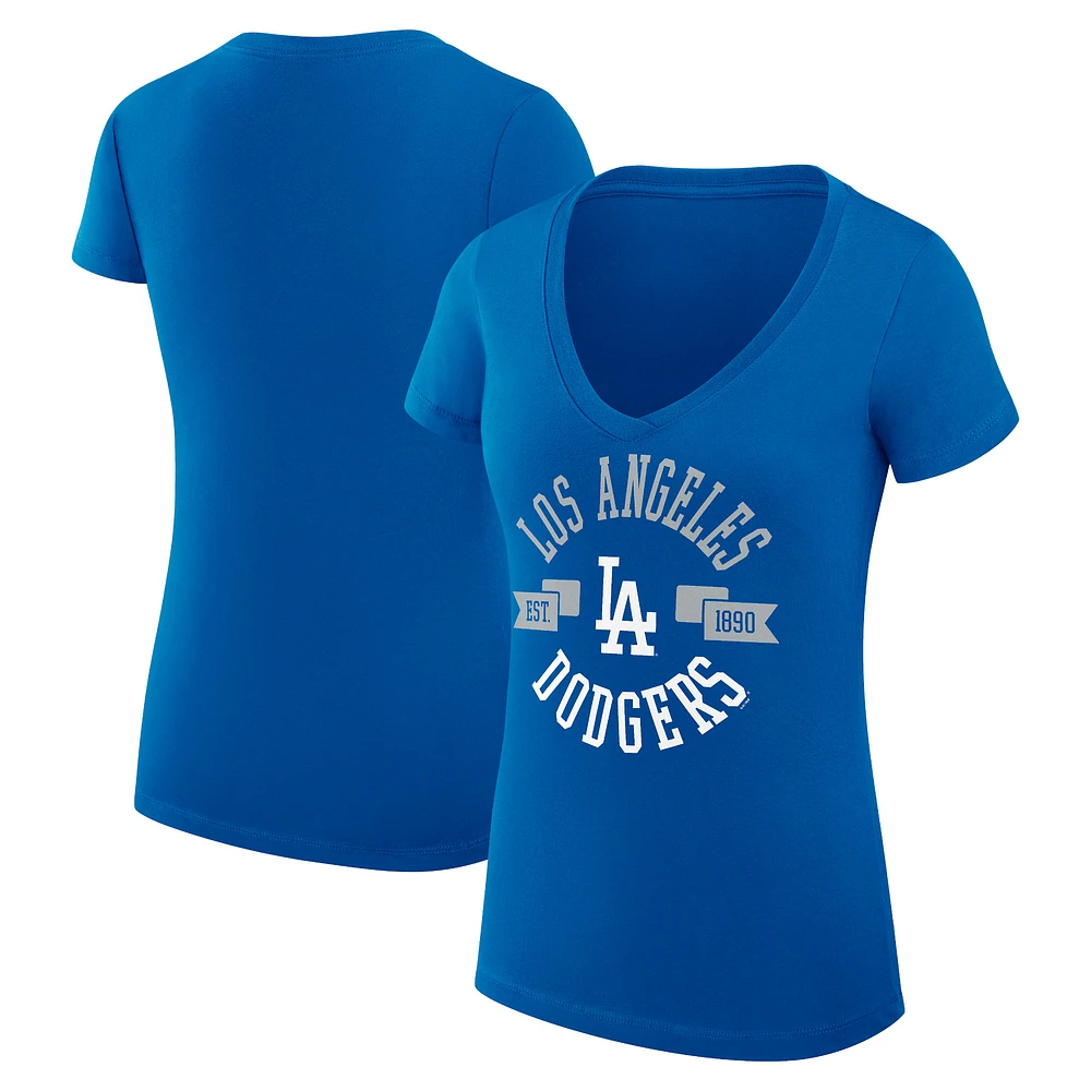Women's G-III 4Her by Carl Banks Royal Los Angeles Dodgers Super-Slim Fit Lightweight City Graphic V-Neck T-Shirt