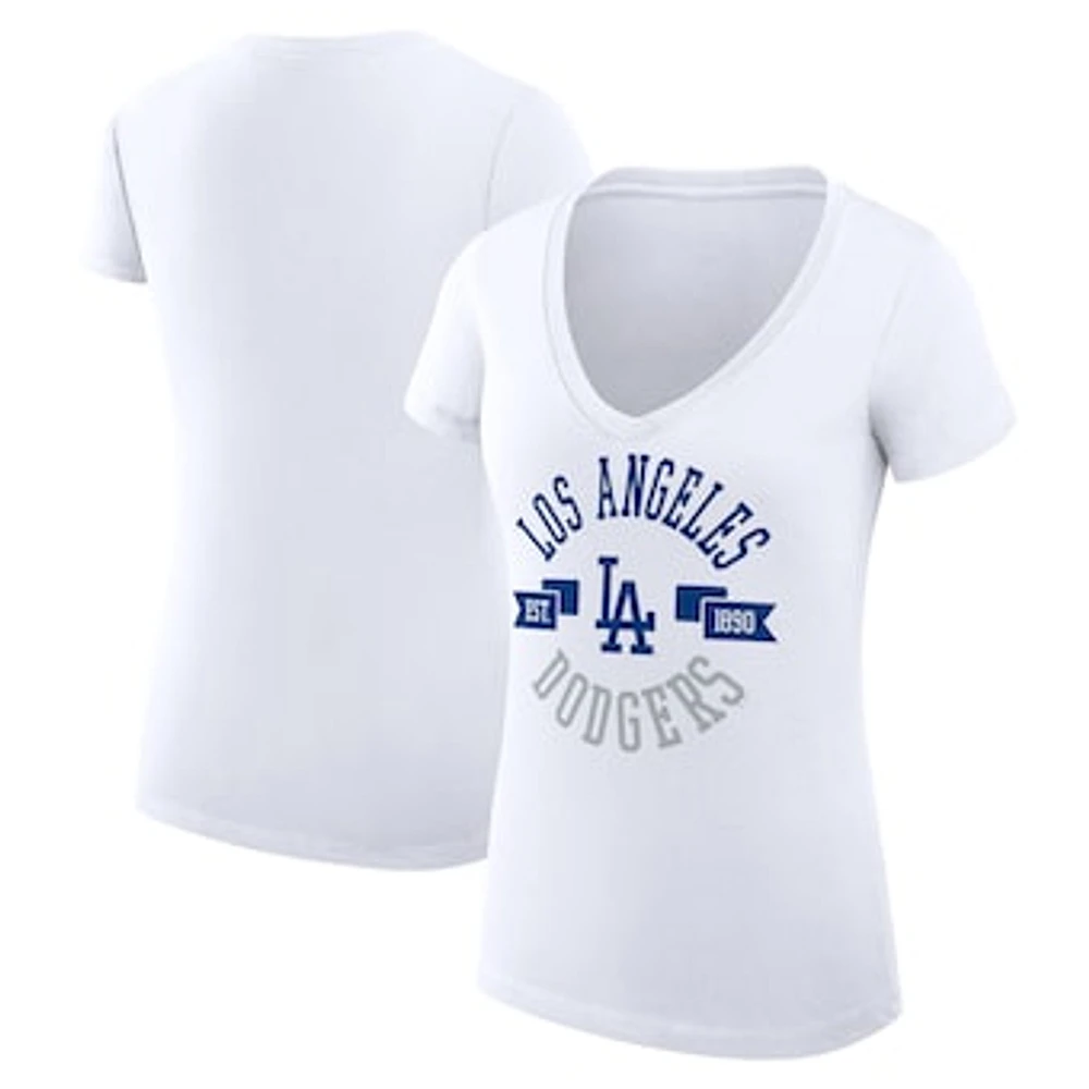 Women's G-III 4Her by Carl Banks White Los Angeles Dodgers Super-Slim Fit Lightweight City Graphic V-Neck T-Shirt