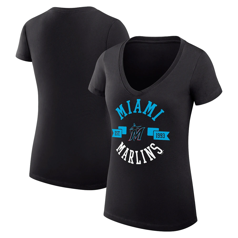Women's G-III 4Her by Carl Banks Miami Marlins Super-Slim Fit Lightweight City Graphic V-Neck T-Shirt
