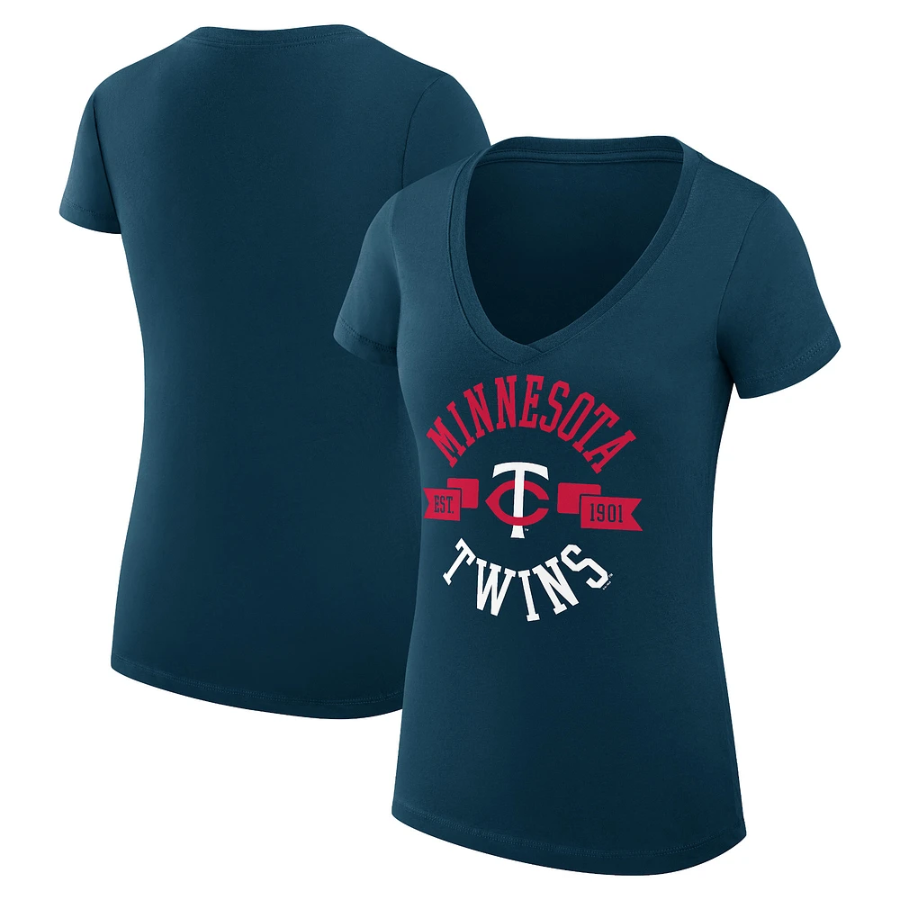 Women's G-III 4Her by Carl Banks Navy Minnesota Twins Super-Slim Fit Lightweight City Graphic V-Neck T-Shirt