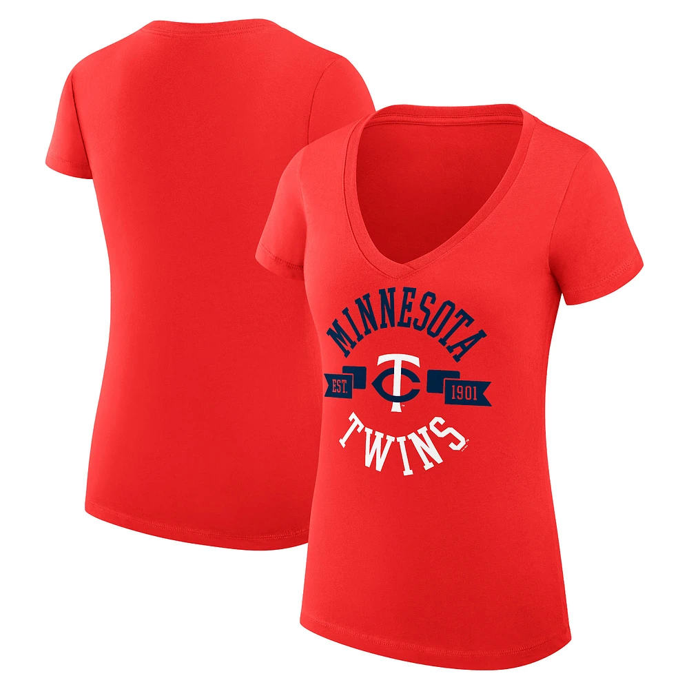 Women's G-III 4Her by Carl Banks Red Minnesota Twins Super-Slim Fit Lightweight City Graphic V-Neck T-Shirt