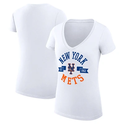 Women's G-III 4Her by Carl Banks White New York Mets Super-Slim Fit Lightweight City Graphic V-Neck T-Shirt