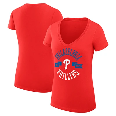 Women's G-III 4Her by Carl Banks Red Philadelphia Phillies Super-Slim Fit Lightweight City Graphic V-Neck T-Shirt