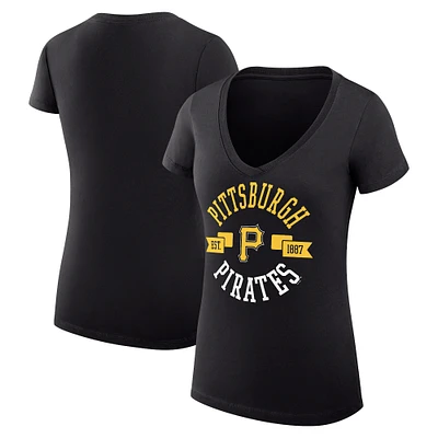 Women's G-III 4Her by Carl Banks Black Pittsburgh Pirates Super-Slim Fit Lightweight City Graphic V-Neck T-Shirt