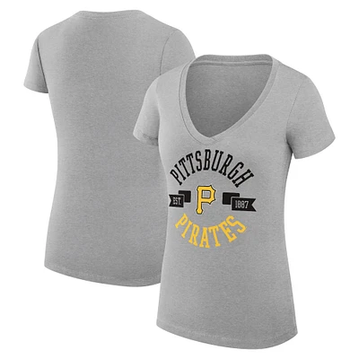 Women's G-III 4Her by Carl Banks Heather Gray Pittsburgh Pirates Super-Slim Fit Lightweight City Graphic V-Neck T-Shirt