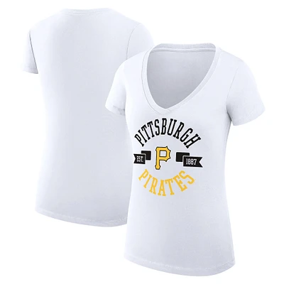 Women's G-III 4Her by Carl Banks White Pittsburgh Pirates Super-Slim Fit Lightweight City Graphic V-Neck T-Shirt