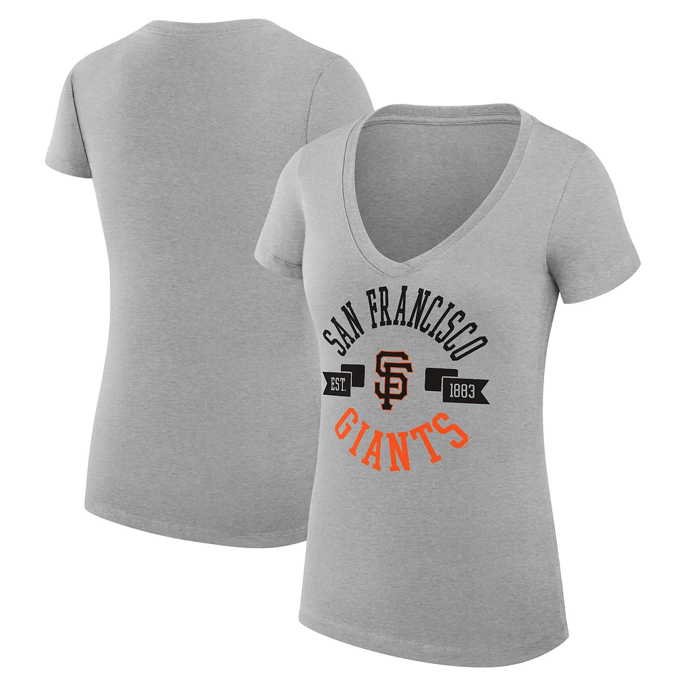 Women's G-III 4Her by Carl Banks Heather Gray San Francisco Giants Super-Slim Fit Lightweight City Graphic V-Neck T-Shirt