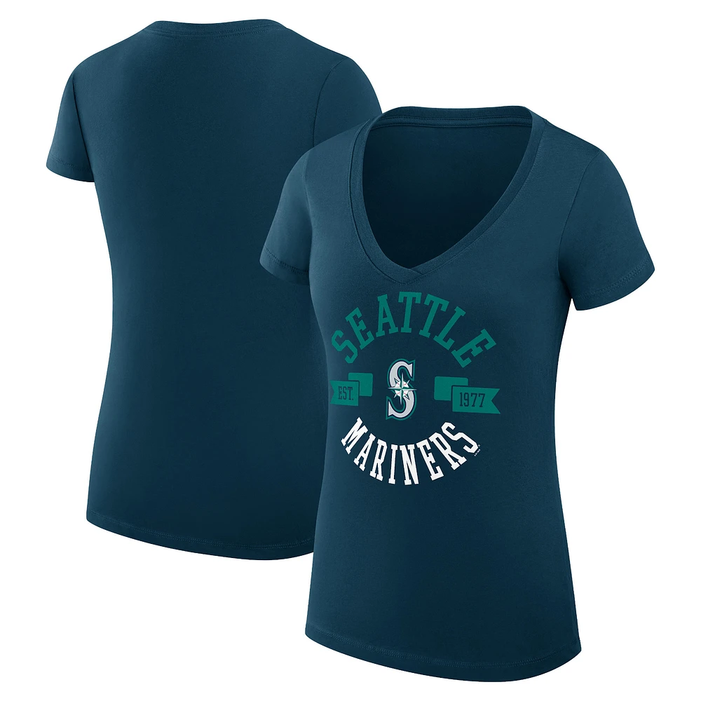 Women's G-III 4Her by Carl Banks Navy Seattle Mariners Super-Slim Fit Lightweight City Graphic V-Neck T-Shirt