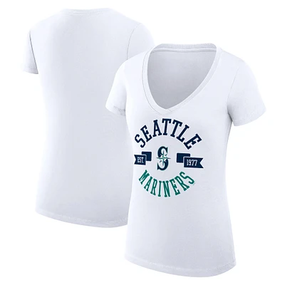 Women's G-III 4Her by Carl Banks White Seattle Mariners Super-Slim Fit Lightweight City Graphic V-Neck T-Shirt