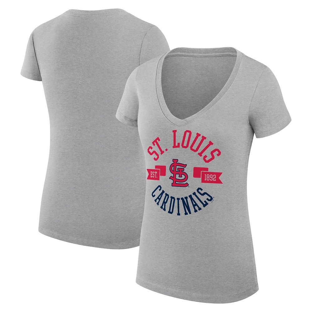 Women's G-III 4Her by Carl Banks Heather Gray St. Louis Cardinals Super-Slim Fit Lightweight City Graphic V-Neck T-Shirt