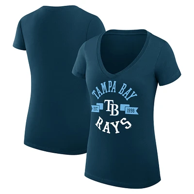 Women's G-III 4Her by Carl Banks Navy Tampa Bay Rays Super-Slim Fit Lightweight City Graphic V-Neck T-Shirt