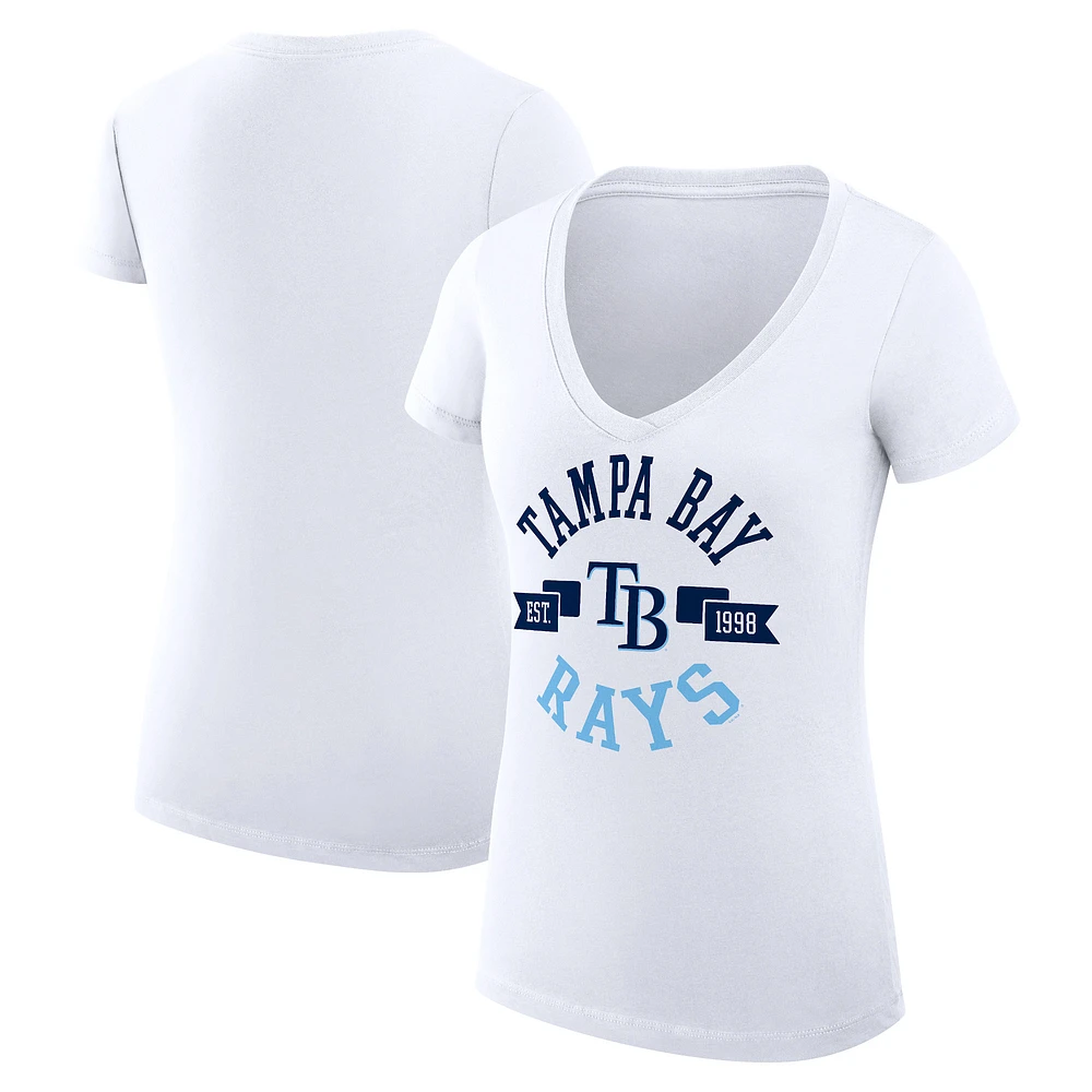 Women's G-III 4Her by Carl Banks White Tampa Bay Rays Super-Slim Fit Lightweight City Graphic V-Neck T-Shirt