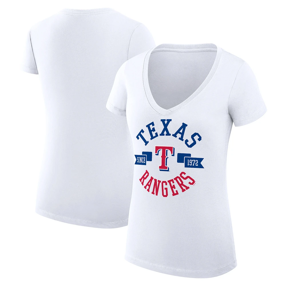Women's G-III 4Her by Carl Banks White Texas Rangers Super-Slim Fit Lightweight City Graphic V-Neck T-Shirt