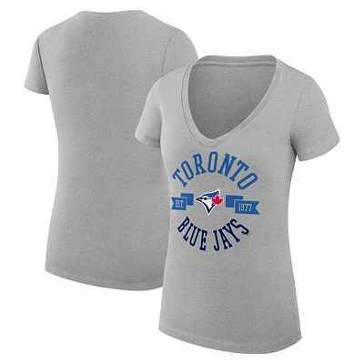 Women's G-III 4Her by Carl Banks Heather Gray Toronto Blue Jays Super-Slim Fit Lightweight City Graphic V-Neck T-Shirt