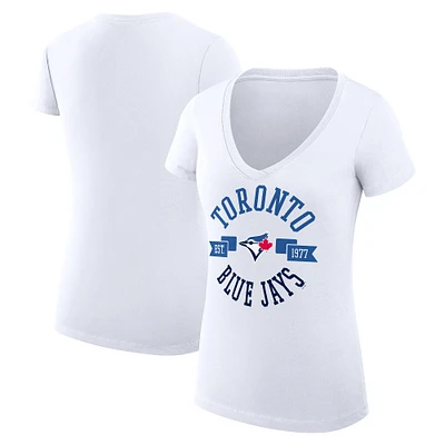 Women's G-III 4Her by Carl Banks White Toronto Blue Jays Super-Slim Fit Lightweight City Graphic V-Neck T-Shirt