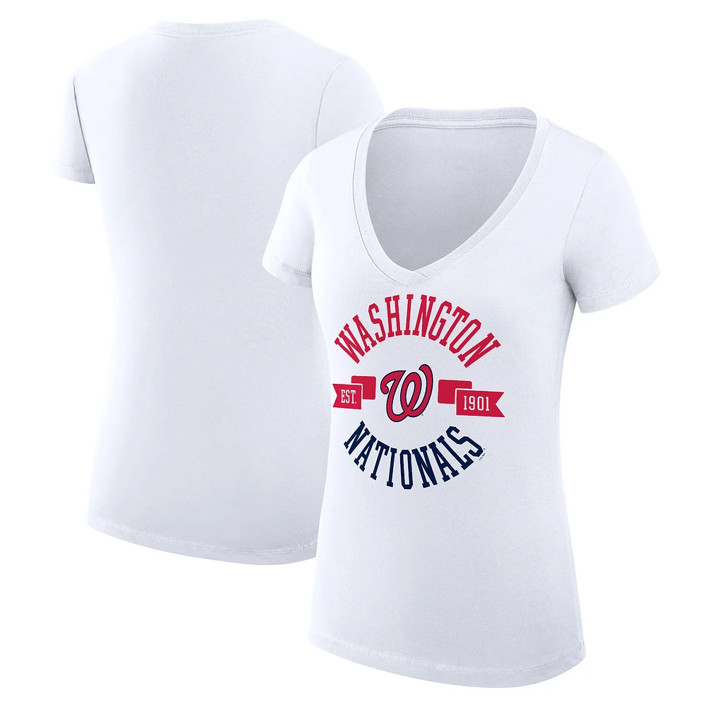 Women's G-III 4Her by Carl Banks White Washington Nationals Super-Slim Fit Lightweight City Graphic V-Neck T-Shirt