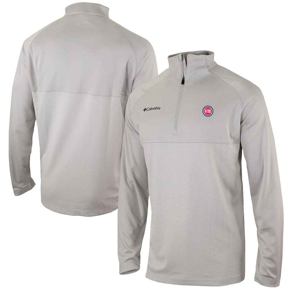 Men's Columbia Heather Gray Detroit Pistons Omni-Wick Rockin' It Quarter-Zip Pullover Top