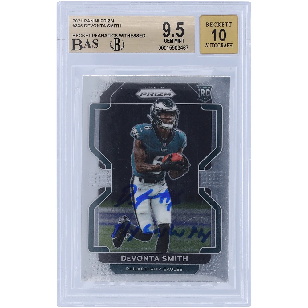 Rookie Card BGS 9.5: DeVonta Smith Philadelphia Eagles Autographed 2021 Panini Prizm Beckett Fanatics Witnessed Authenticated with Inscription