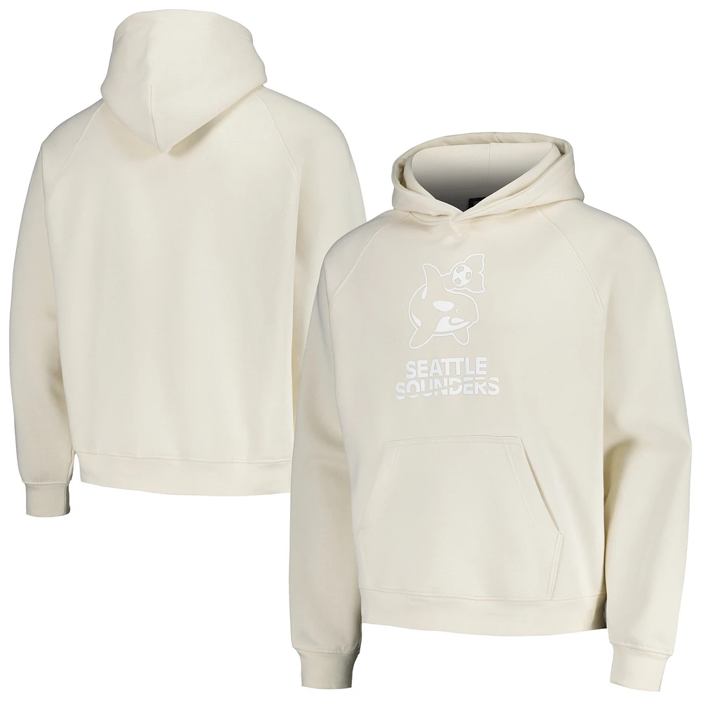 Men's Cream Seattle Sounders FC Tonal Team Primary Logo Oversized Raglan Pullover Hoodie