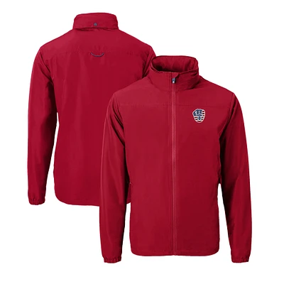 Men's Cutter & Buck Red Milwaukee Brewers Stars & Stripes Charter Eco Recycled Full-Zip Jacket