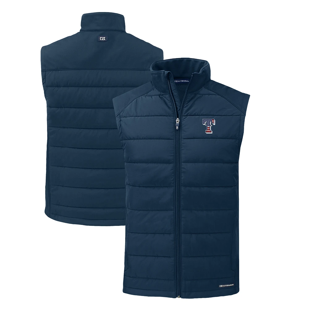 Men's Cutter & Buck Navy Texas Rangers Stars Stripes Evoke Hybrid Eco Softshell Recycled Full-Zip Vest