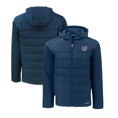 Men's Cutter & Buck Navy Washington Nationals Stars Stripes Evoke Hybrid Eco Softshell Recycled Full-Zip Hoodie Jacket