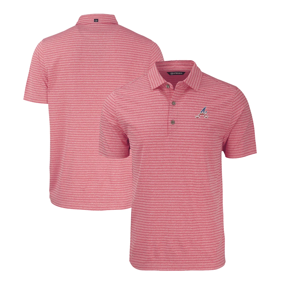 Men's Cutter & Buck Heather Red Atlanta Braves Stars Stripes Forge Eco Stripe Stretch Recycled Polo