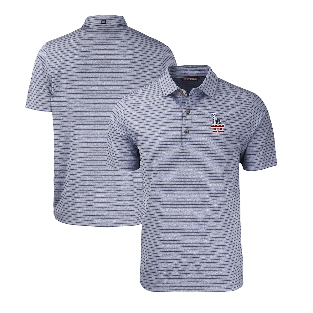 Men's Cutter & Buck Heather Navy Los Angeles Dodgers Stars Stripes Forge Eco Stripe Stretch Recycled Polo